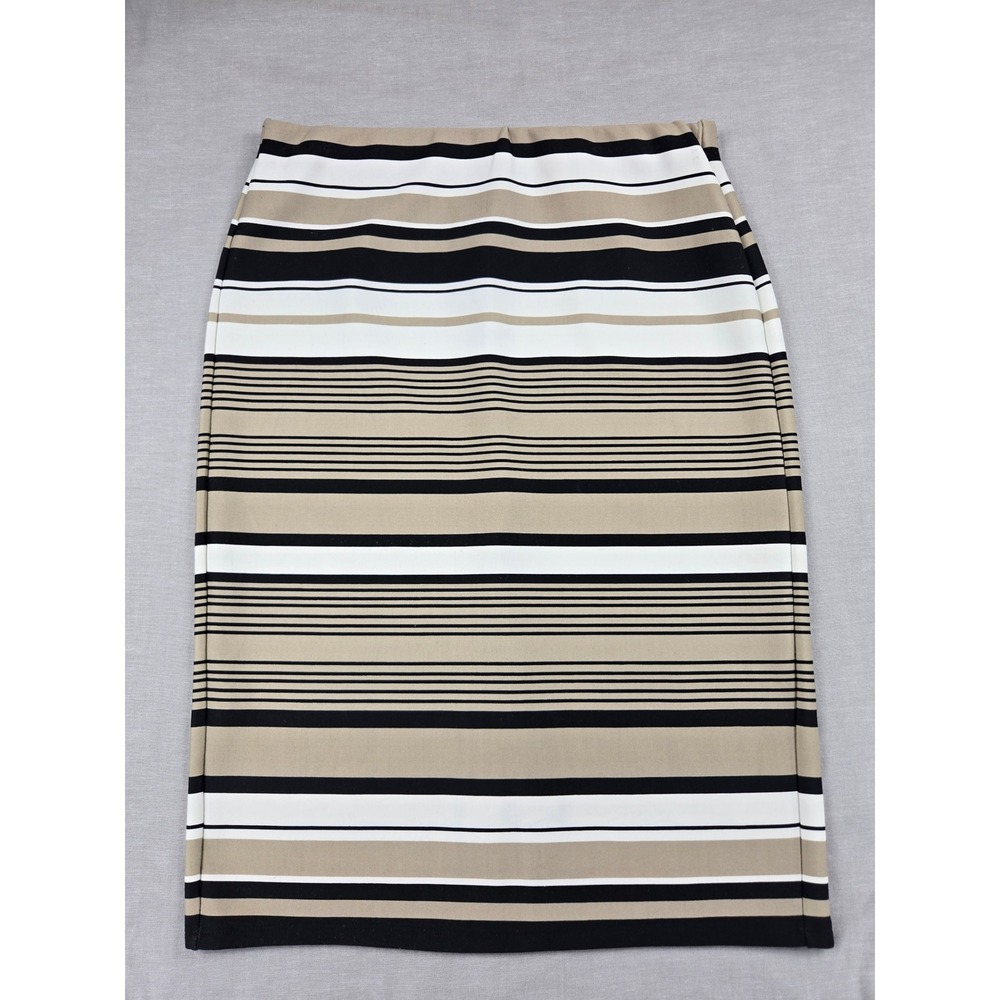 Olivia & Martin Womens Striped Pencil Skirt Tan Black White Elastic Waist Sz S